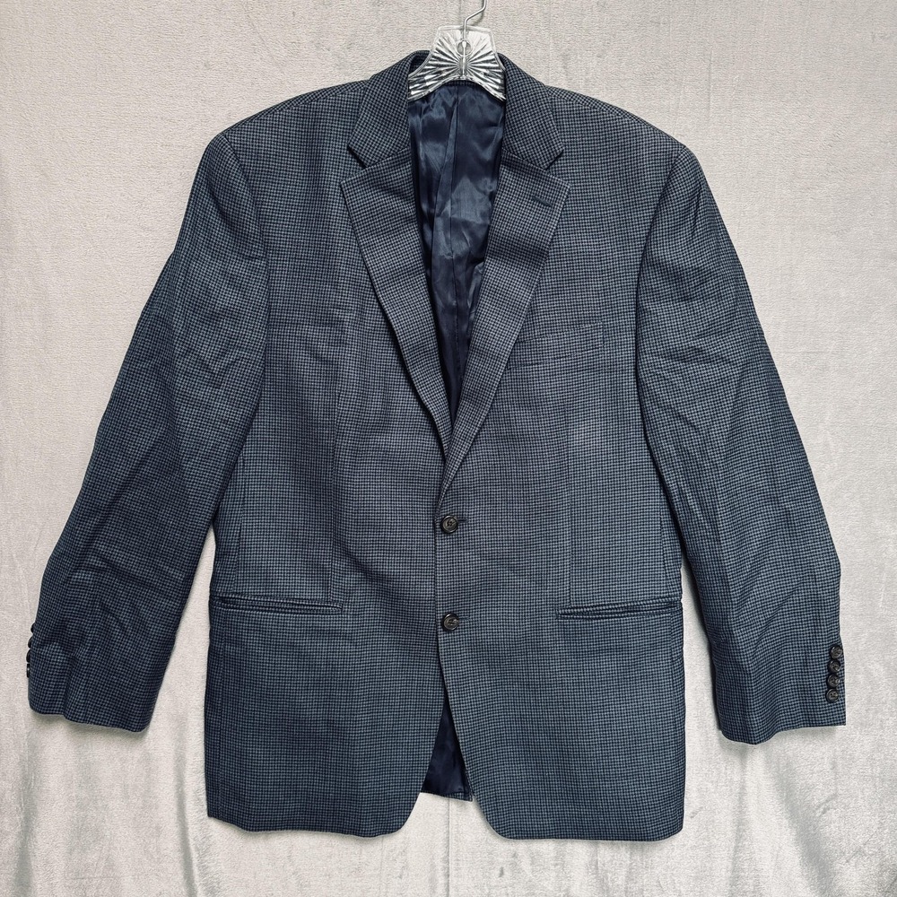 Lauren Ralph Lauren Blazer Mens Large Blue Silk Wool Check Sport Coat Jacket
